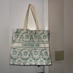 Fashion Dior Cream and Green Patterned Tote bag